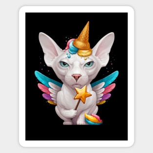 White Sphynx Cat Ice Cream Unicorn Sticker